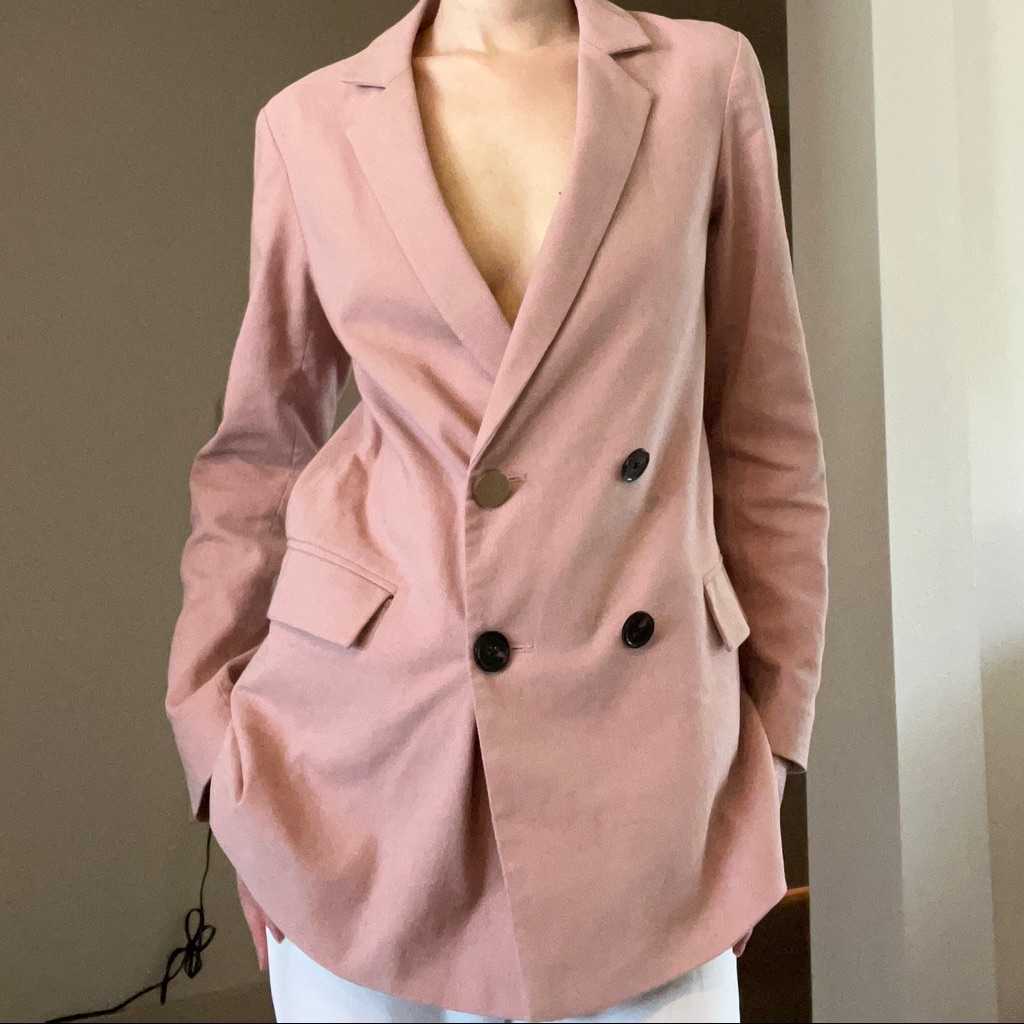 Cotton Linen Blend Blazer Jacket Dusty Rose